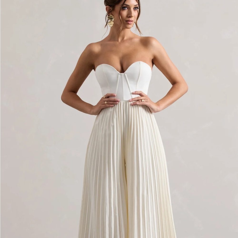 Club L London Strapless Cream Jumpsuit